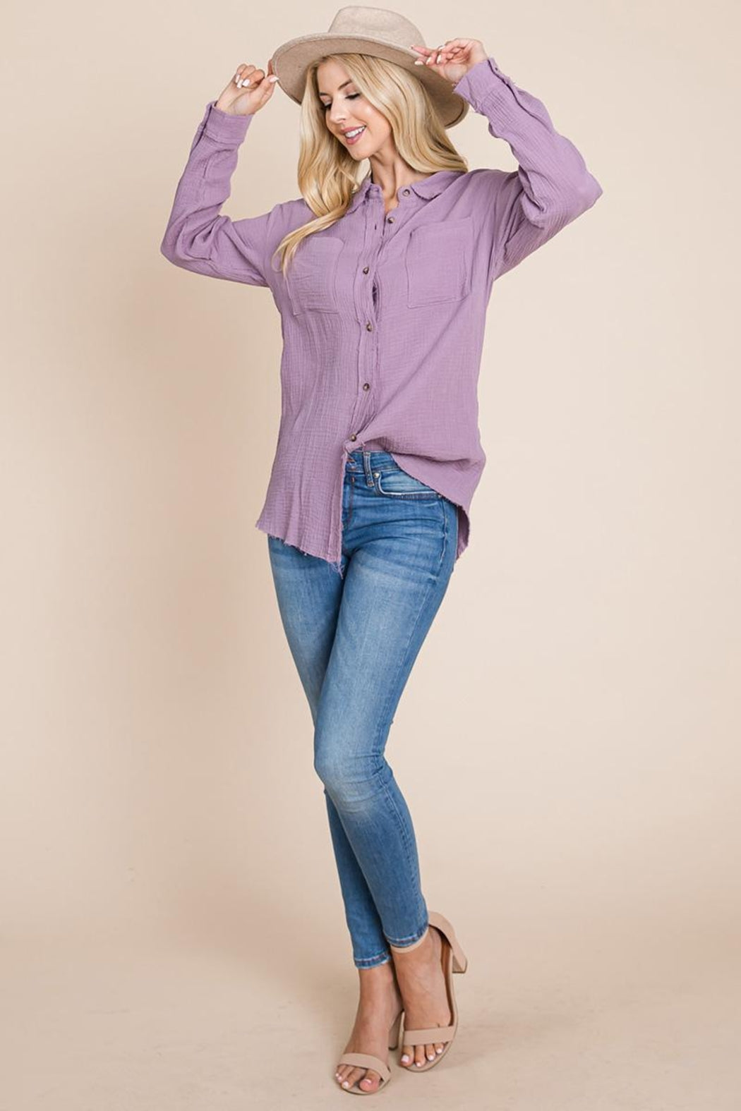 Textured Cotton Raw Edge Gauze Blouse Tops Shirts