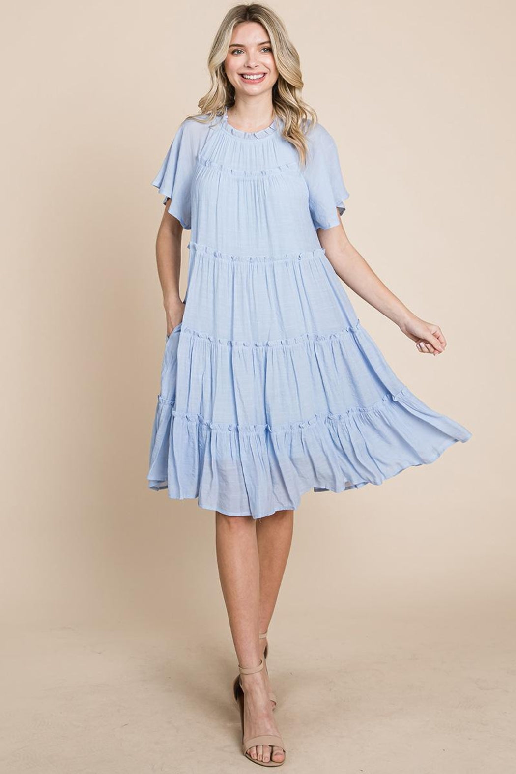 Tiered Babydoll Dress With Pockets