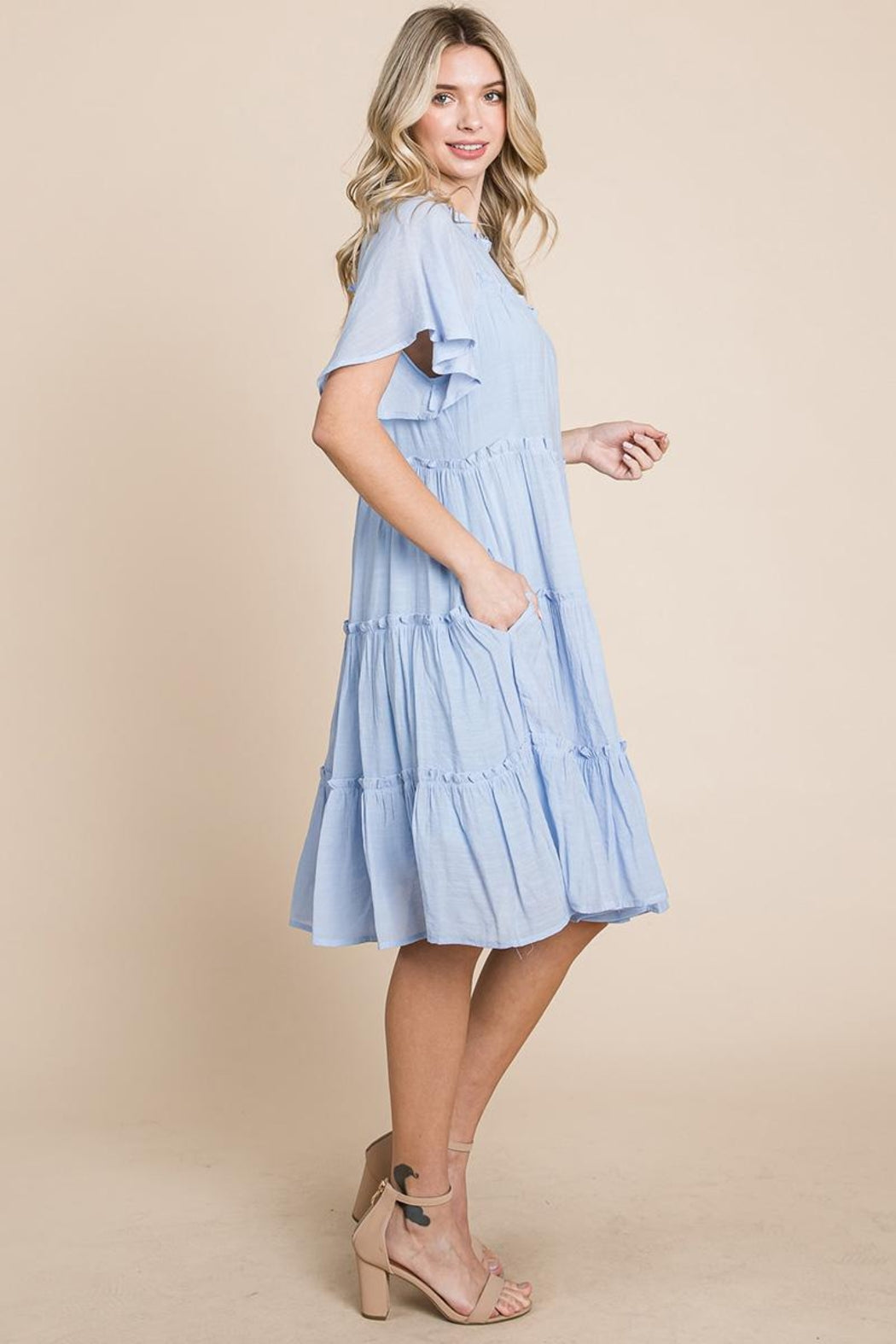 Tiered Babydoll Dress With Pockets