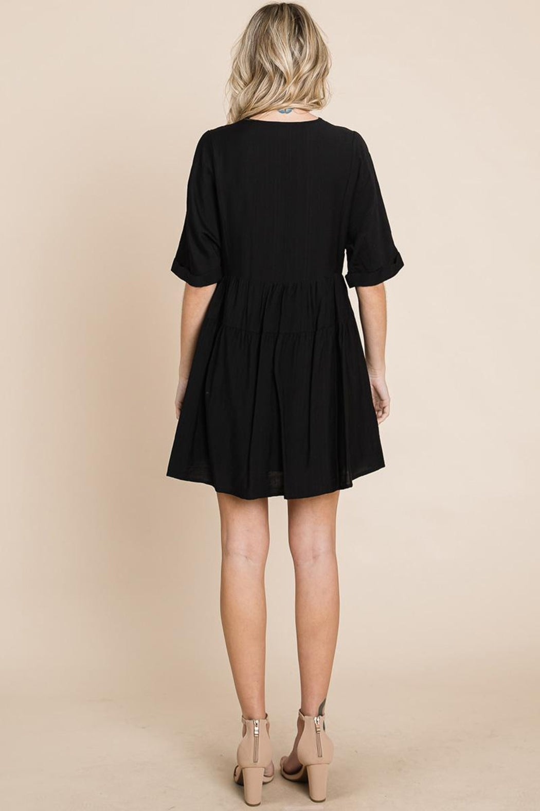 Tiered Dolman Sleeve V Neck Babydoll Dress
