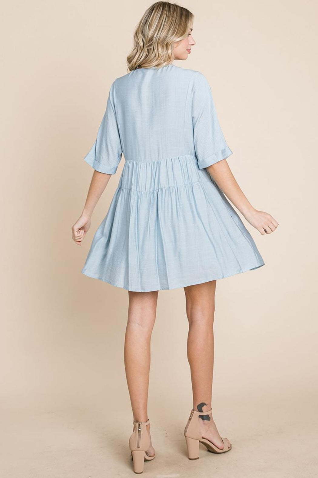 Tiered Dolman Sleeve V Neck Babydoll Dress