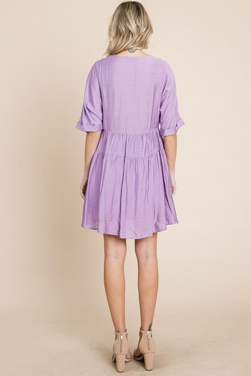 Tiered Dolman Sleeve V Neck Babydoll Dress