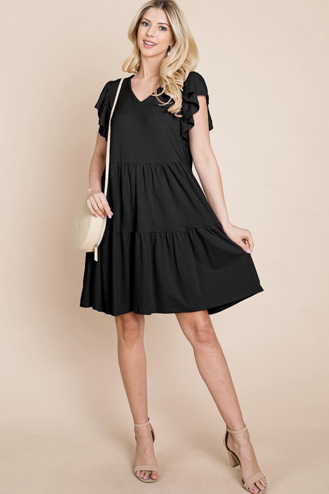 Tiered Ruffle Hem And Sleeve Cotton Dress