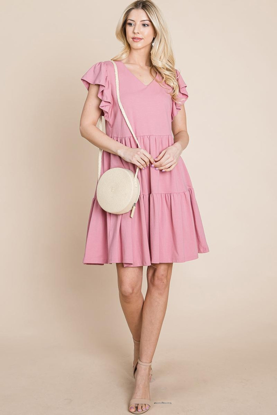 Tiered Ruffle Hem And Sleeve Cotton Dress