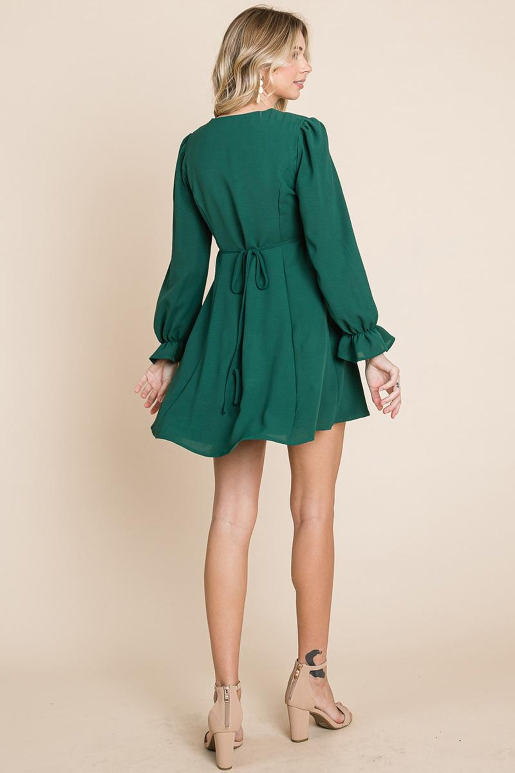 V Neck Button Down Long Sleeve Dress