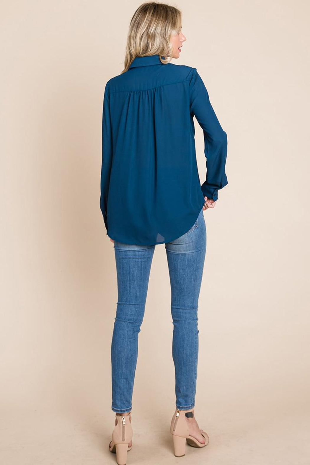 V Neck Collared Pocket Detail Blouse Shirts