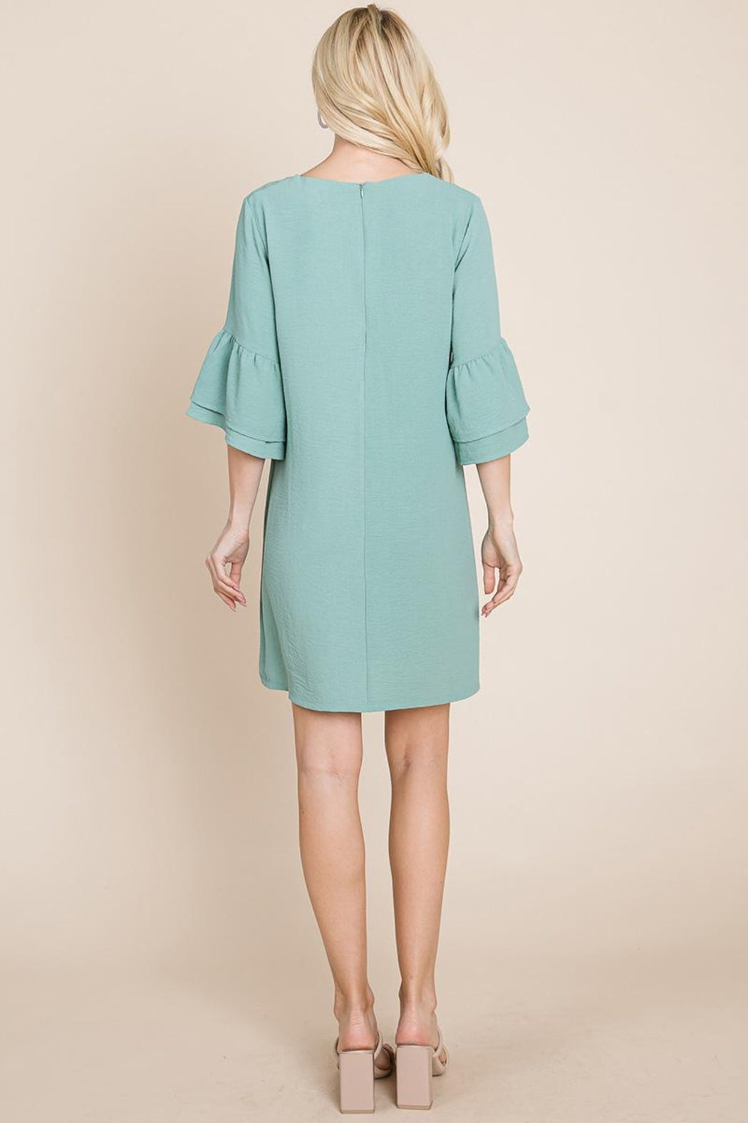 V Neck Flounce Ruffle Sleeve Tunic Shift Dress
