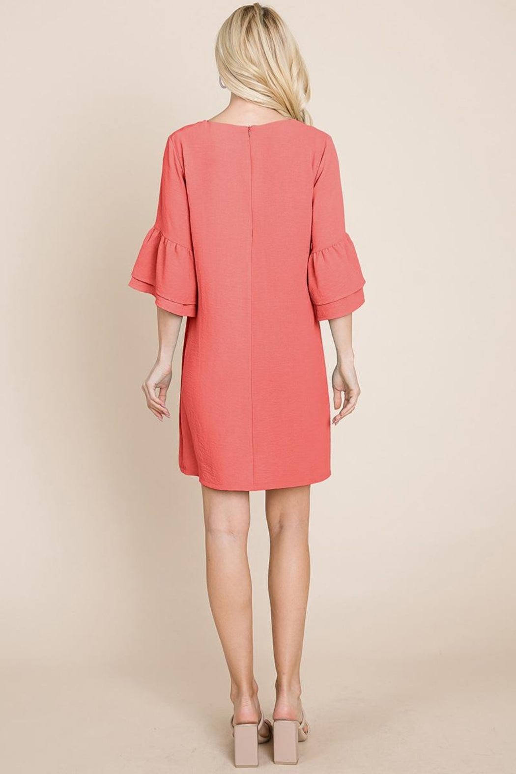 V Neck Flounce Ruffle Sleeve Tunic Shift Dress