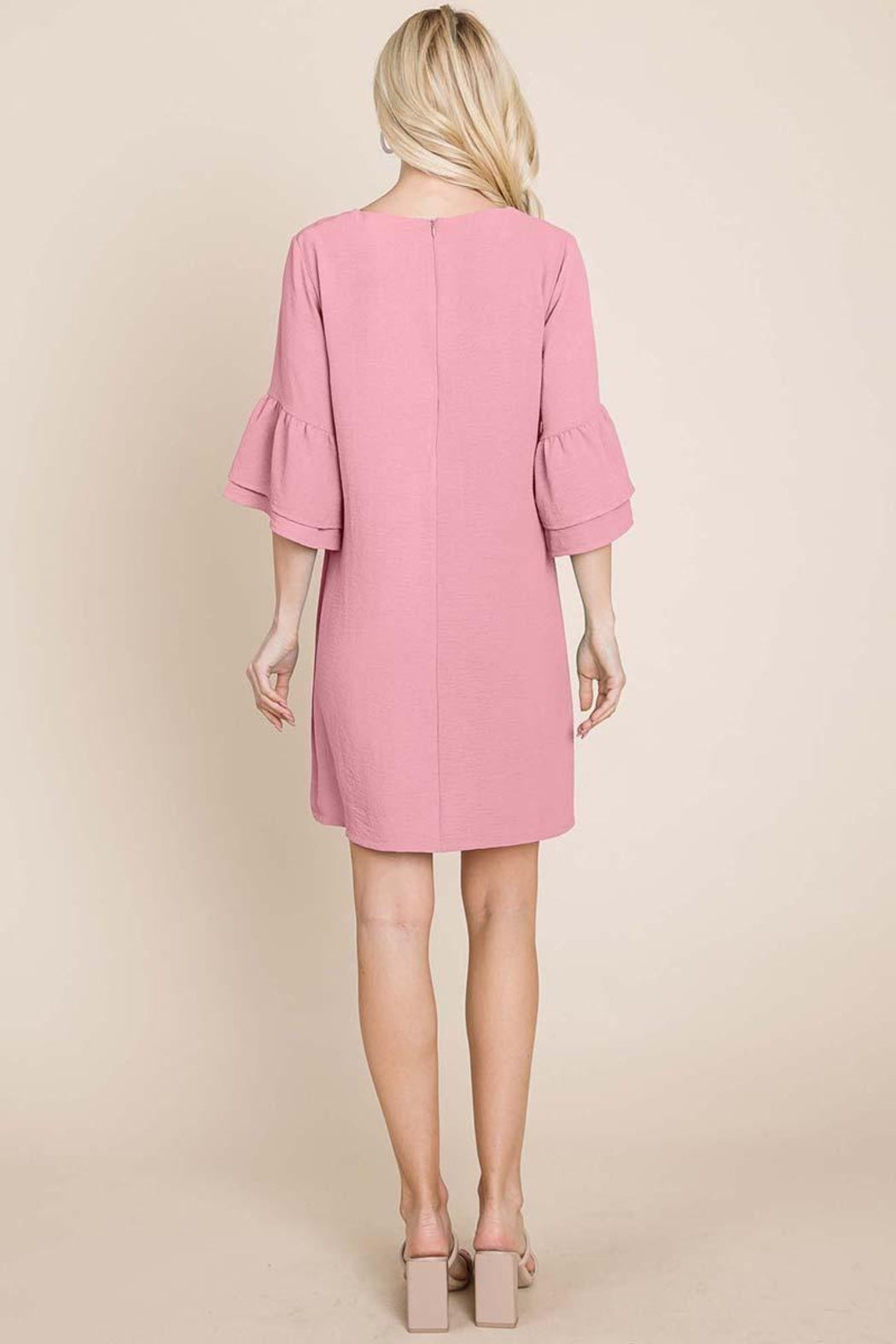 V Neck Flounce Ruffle Sleeve Tunic Shift Dress