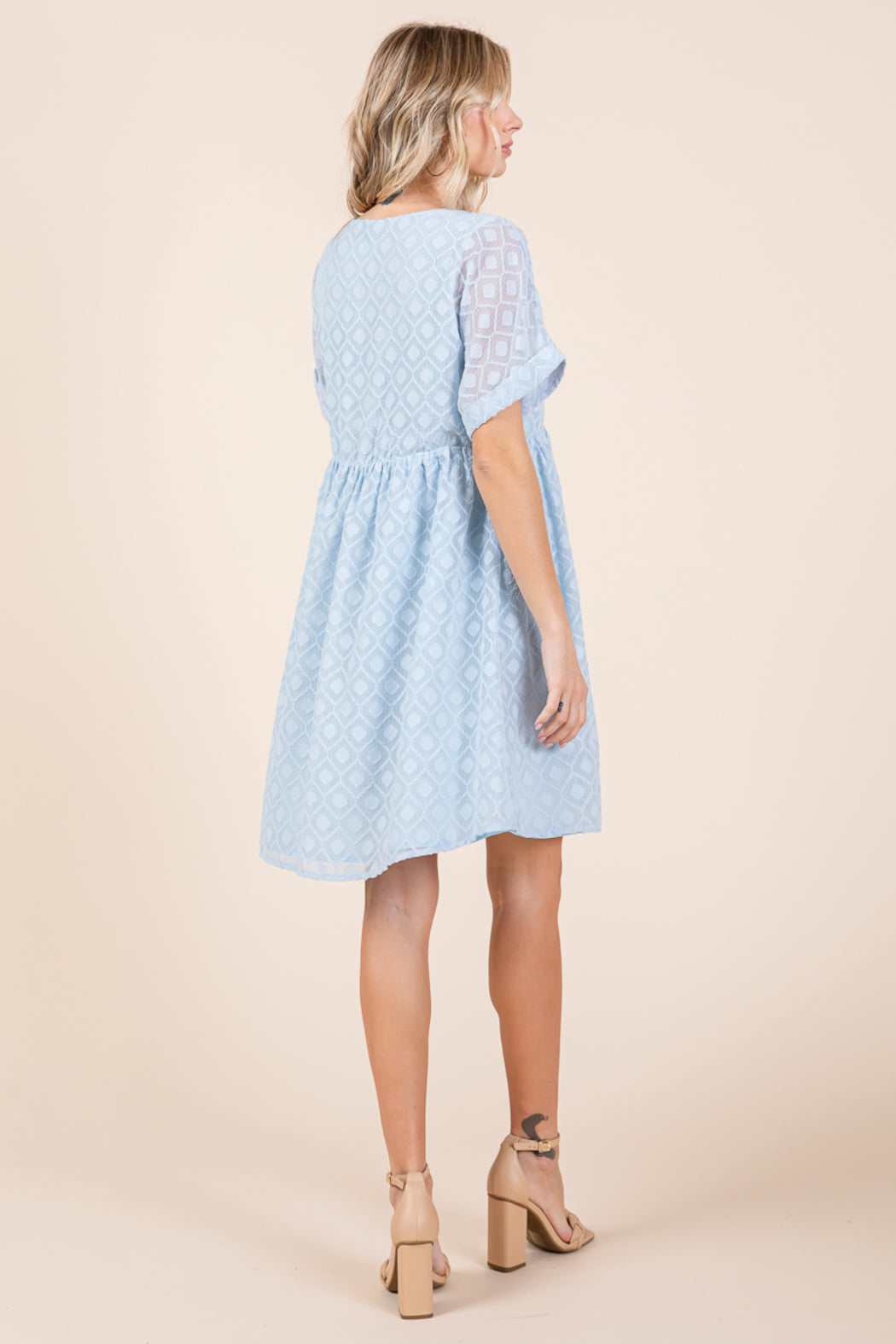 V Neck Geometric Print Babydoll A Line Mini Dress