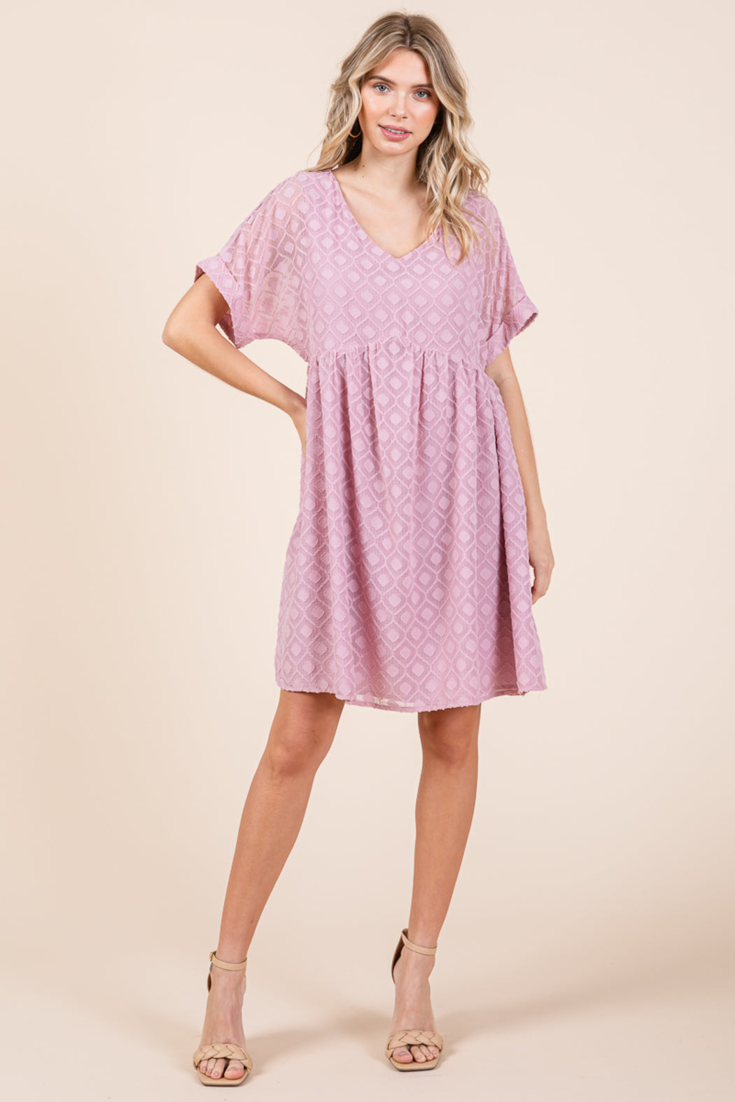 V Neck Geometric Print Babydoll A Line Mini Dress