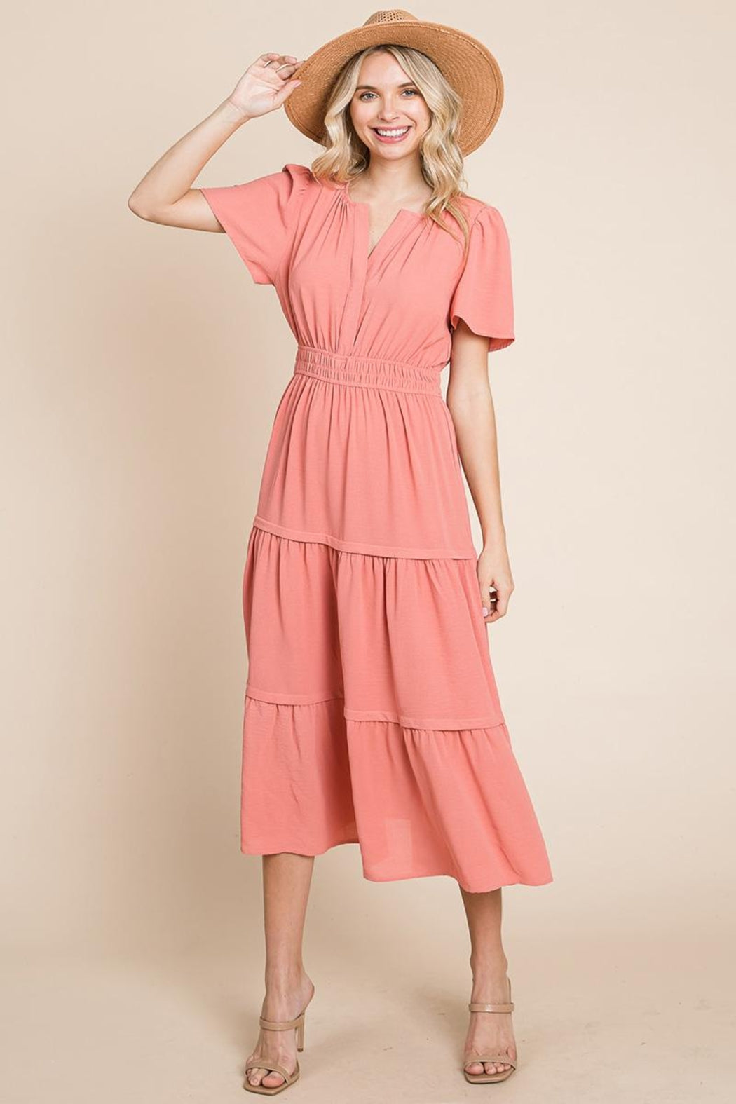 V Neck Short Sleeve Layered Maxi Dress