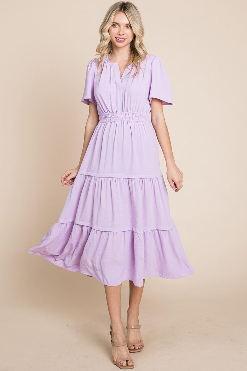 V Neck Short Sleeve Layered Maxi Dress