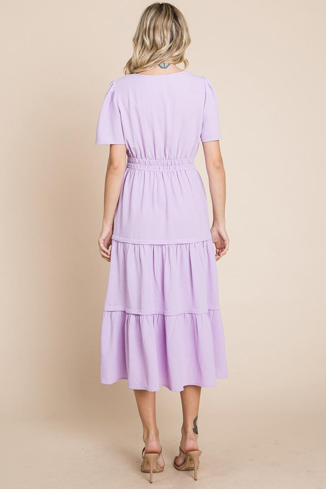 V Neck Short Sleeve Layered Maxi Dress