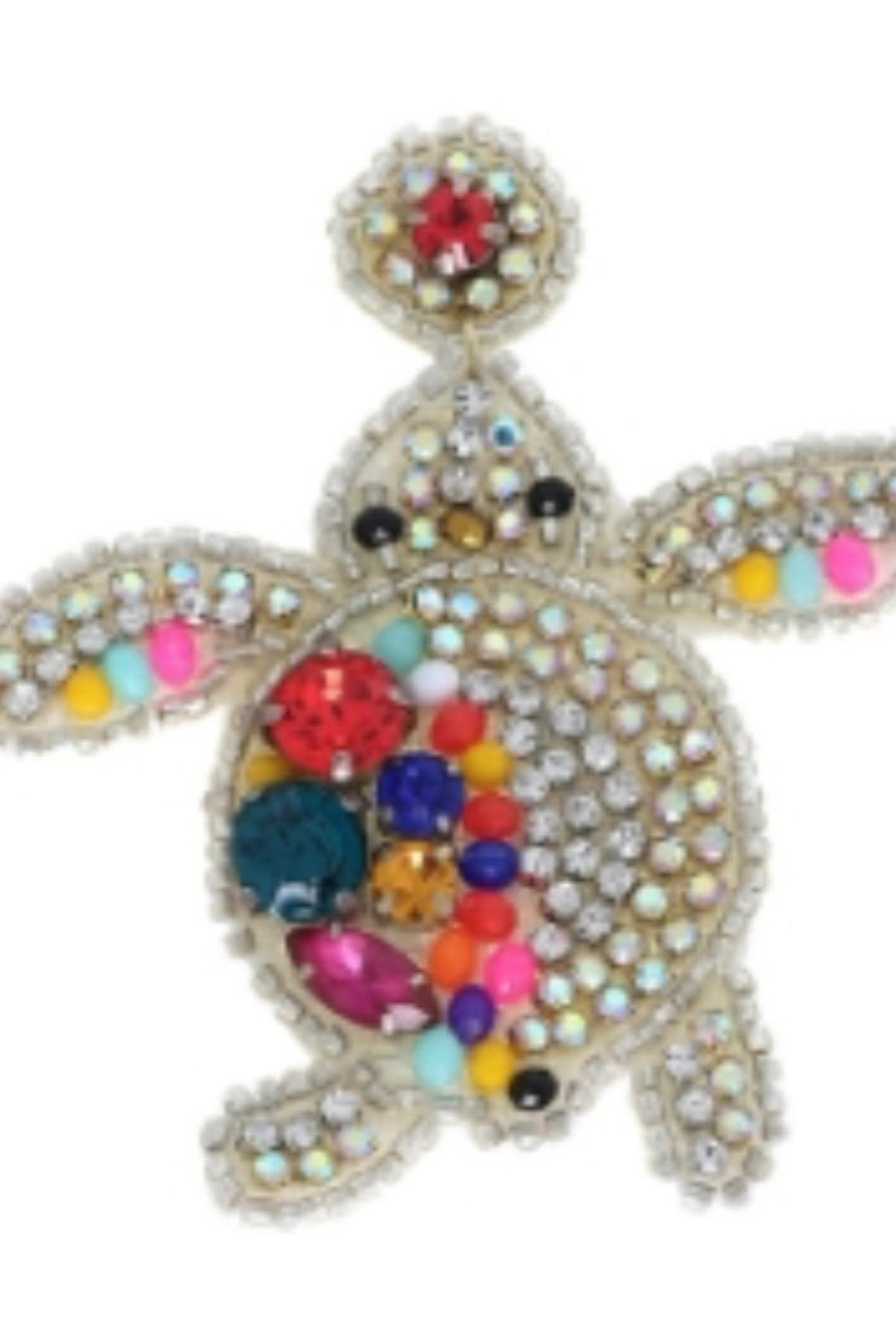 Seed Beaded Bejeweled Turtle Drop Post Earring