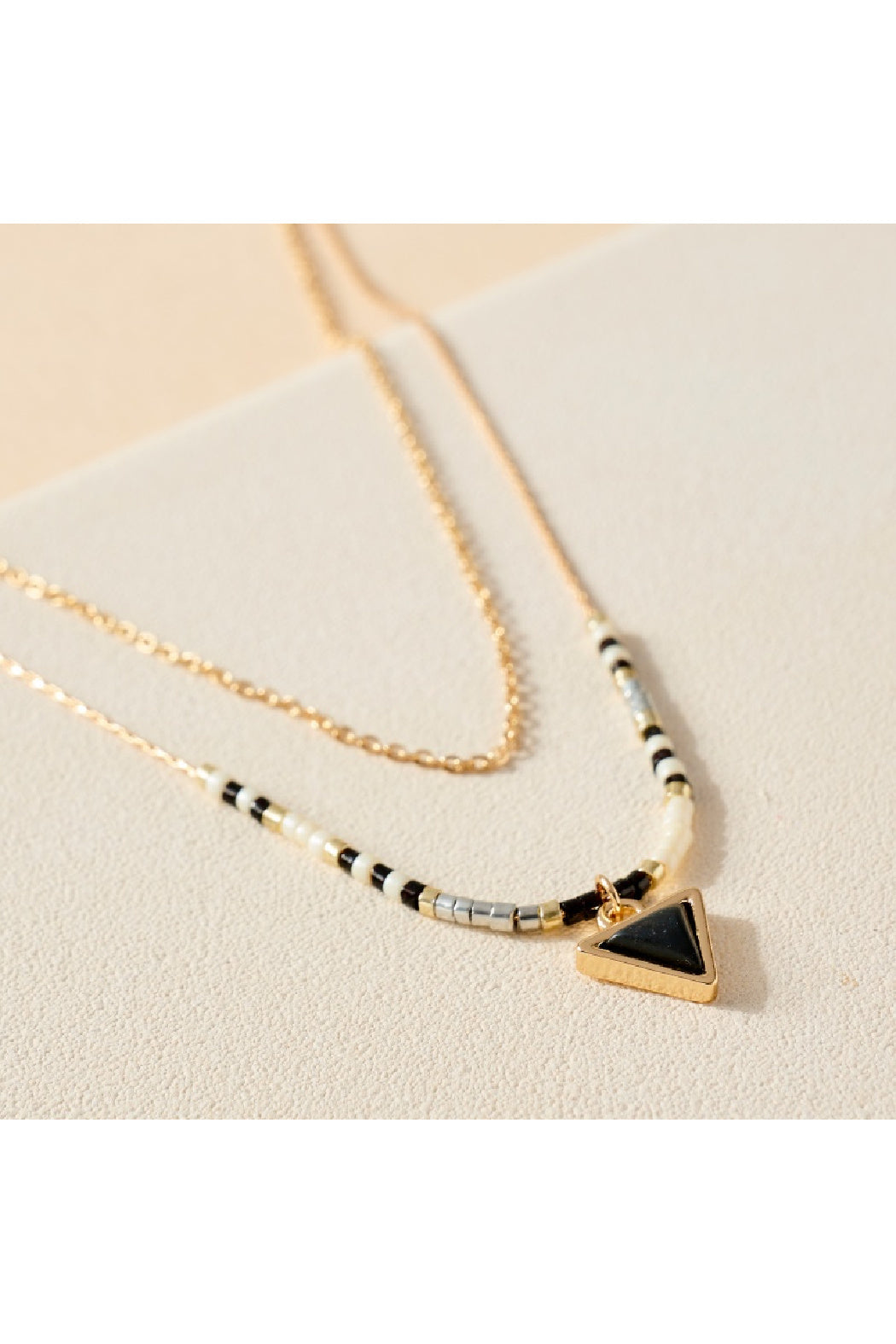 Seed Beaded Layered Necklace with Triangle Pendant