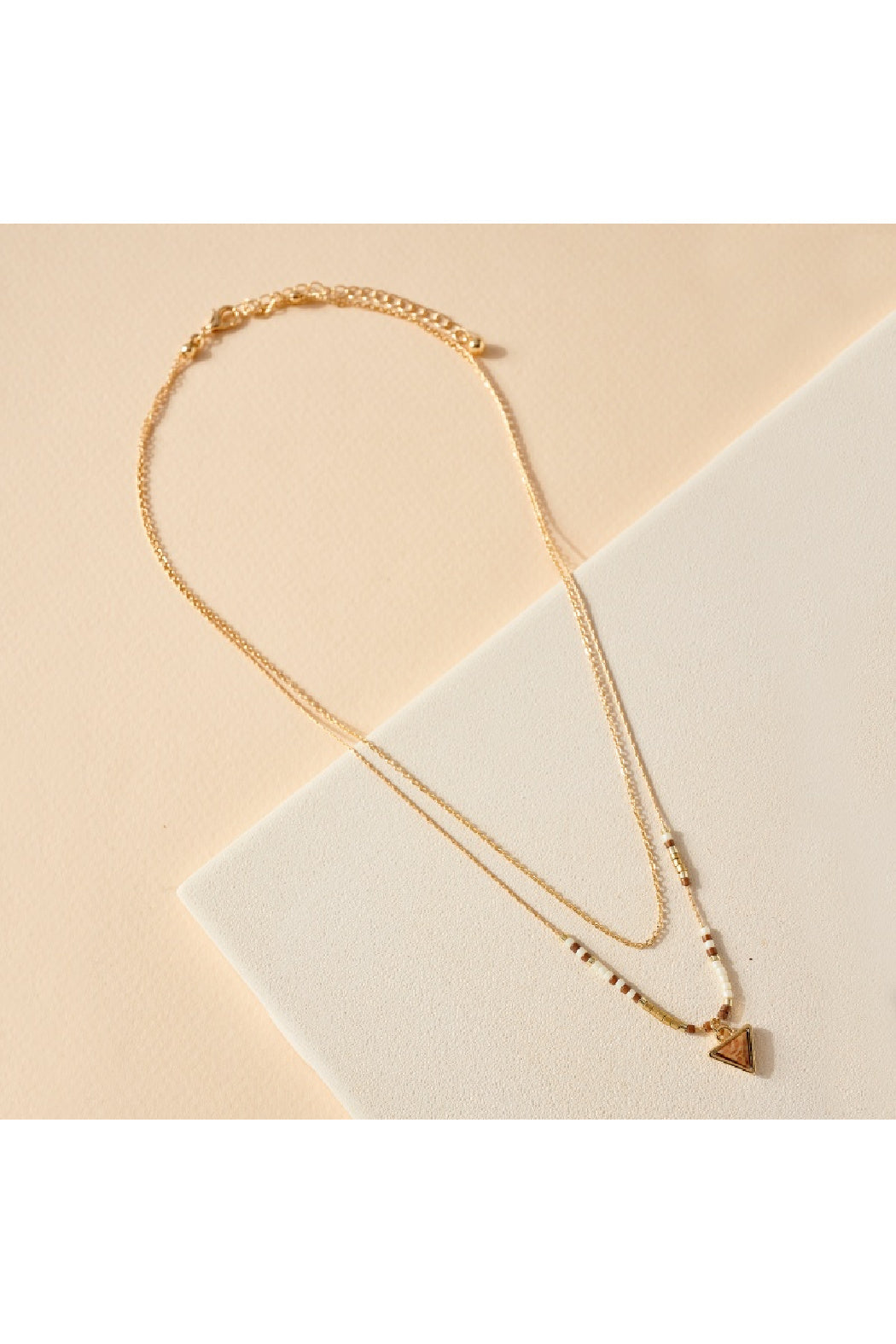 Seed Beaded Layered Necklace with Triangle Pendant