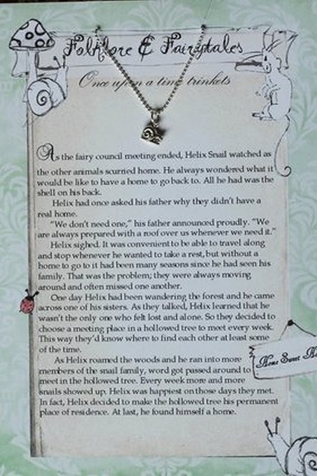 Snail storybook necklace