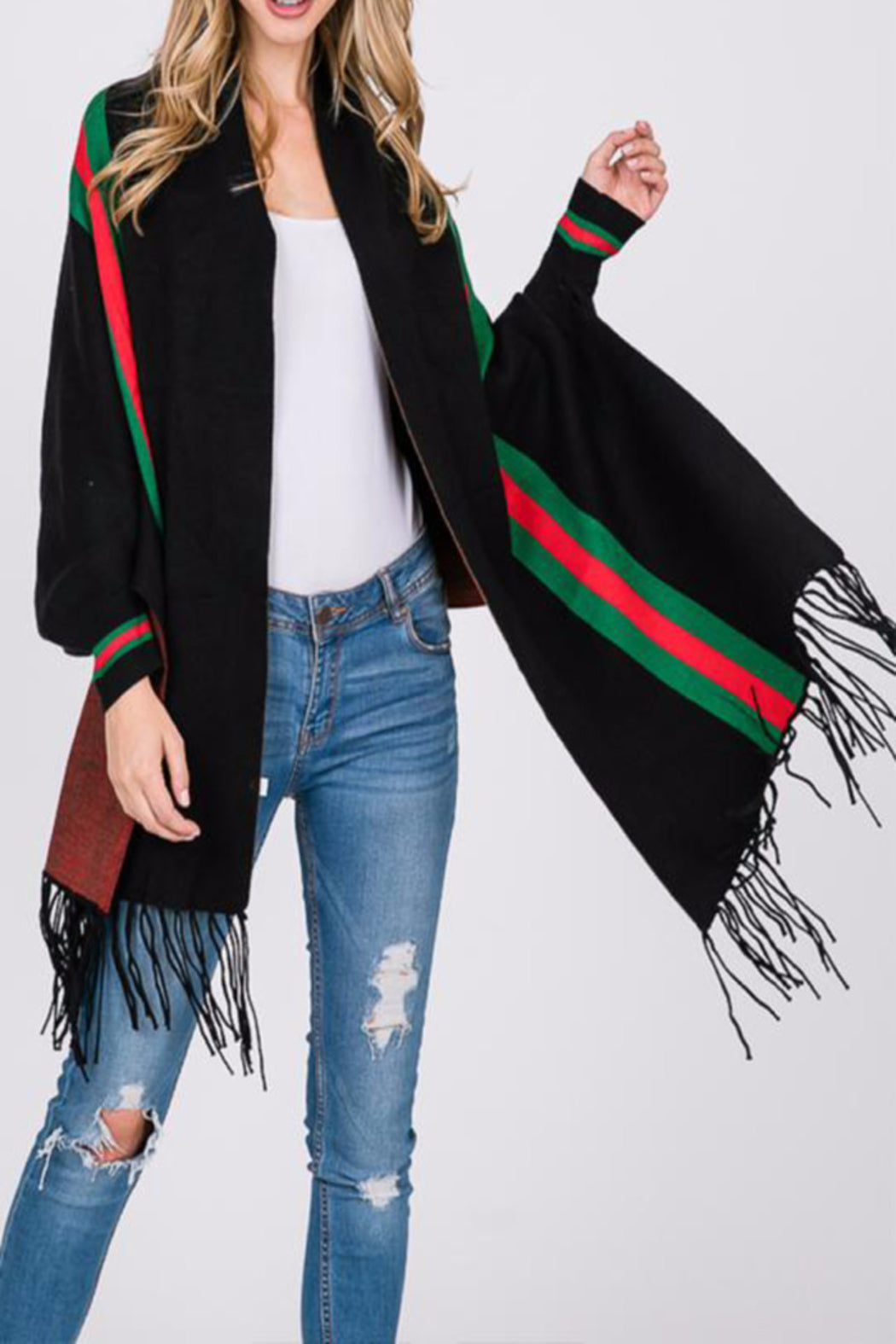 Stripe Accent Cape Shawl