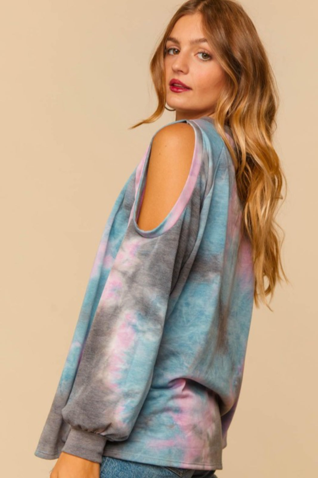 Tie Dye Cold Shoulder Top