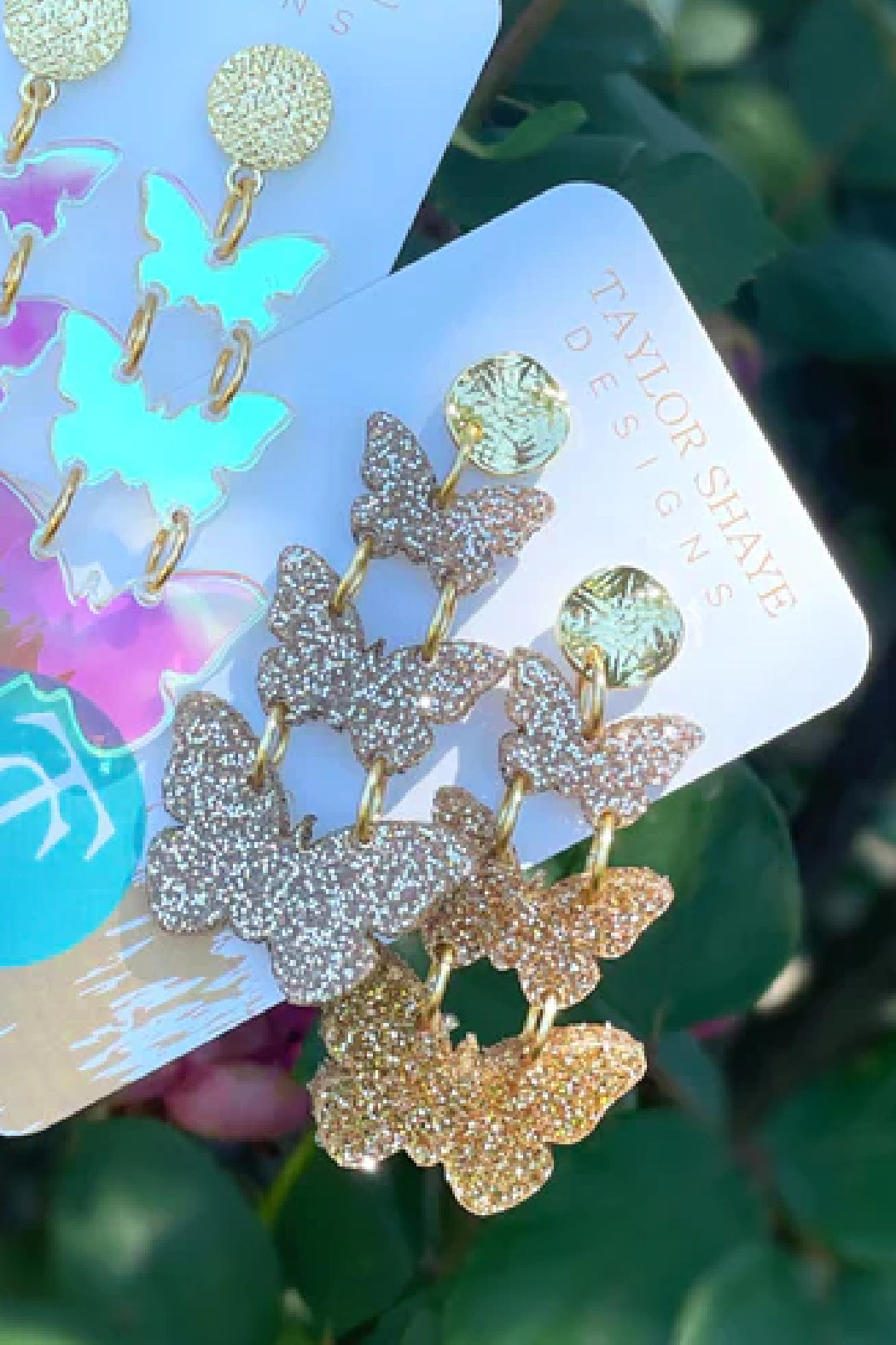 Triple Butterfly Drop Earrings