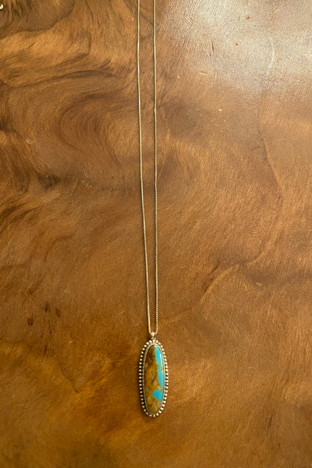 Turquoise Sterling Silver Pendant on Box Chain