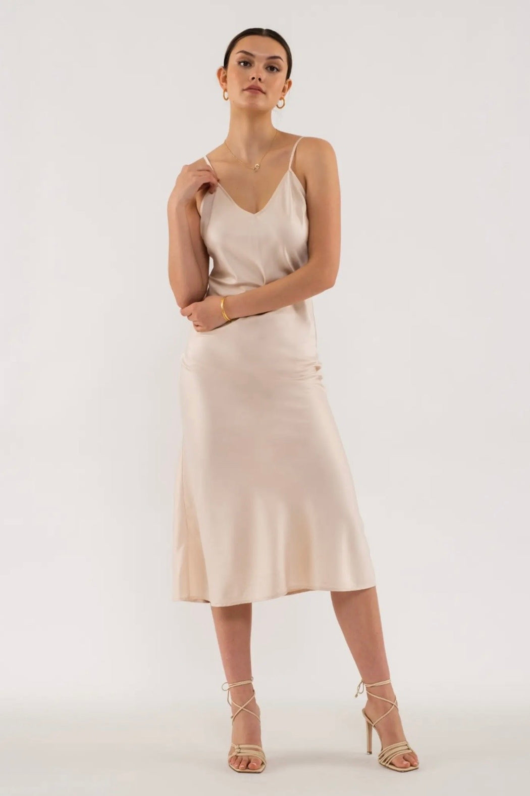 V Neck Slip On Midi Dress