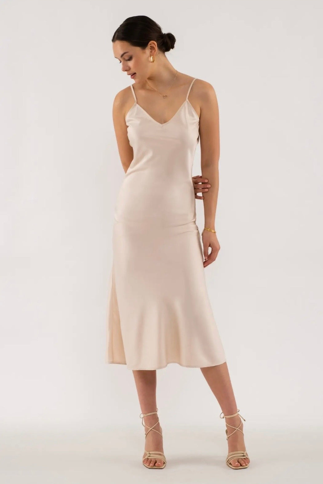 V Neck Slip On Midi Dress