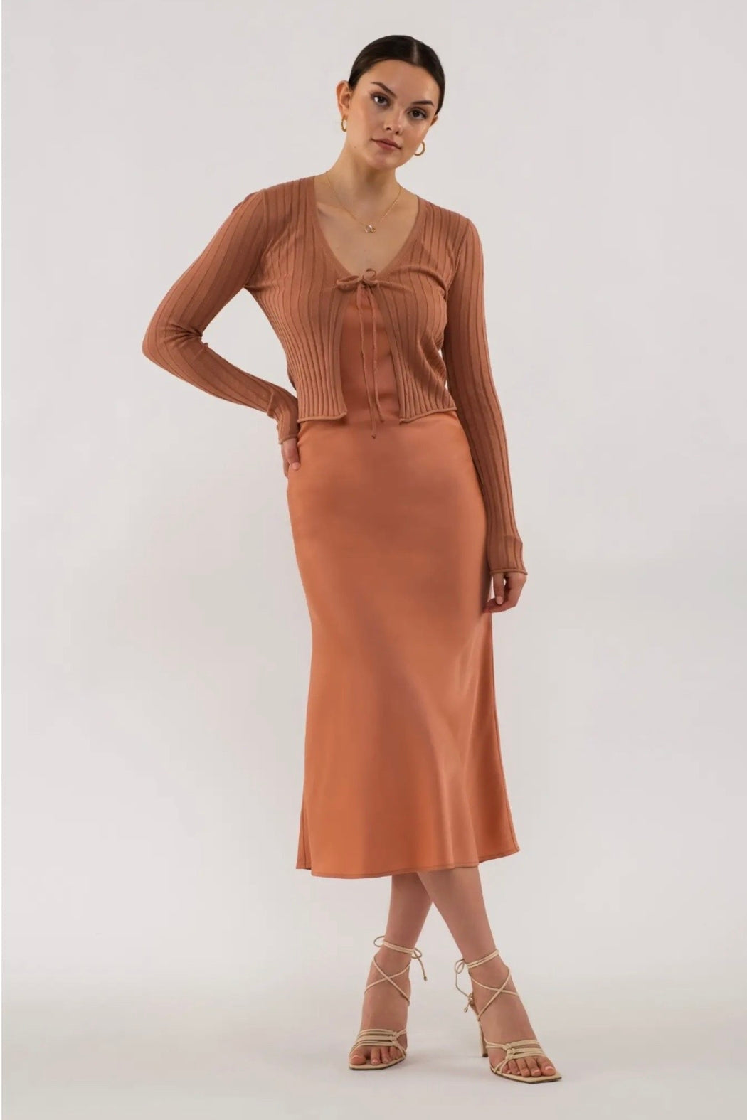 V Neck Slip On Midi Dress