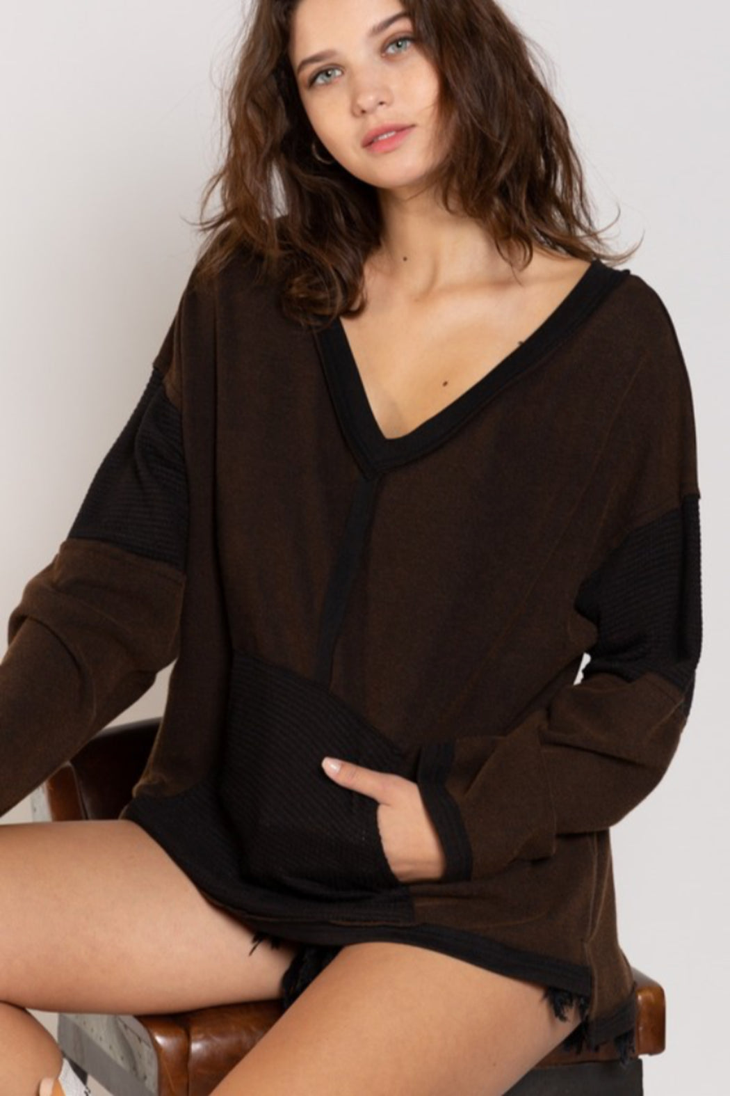 V Neck Sweatshirt with Kangaroo Pocket