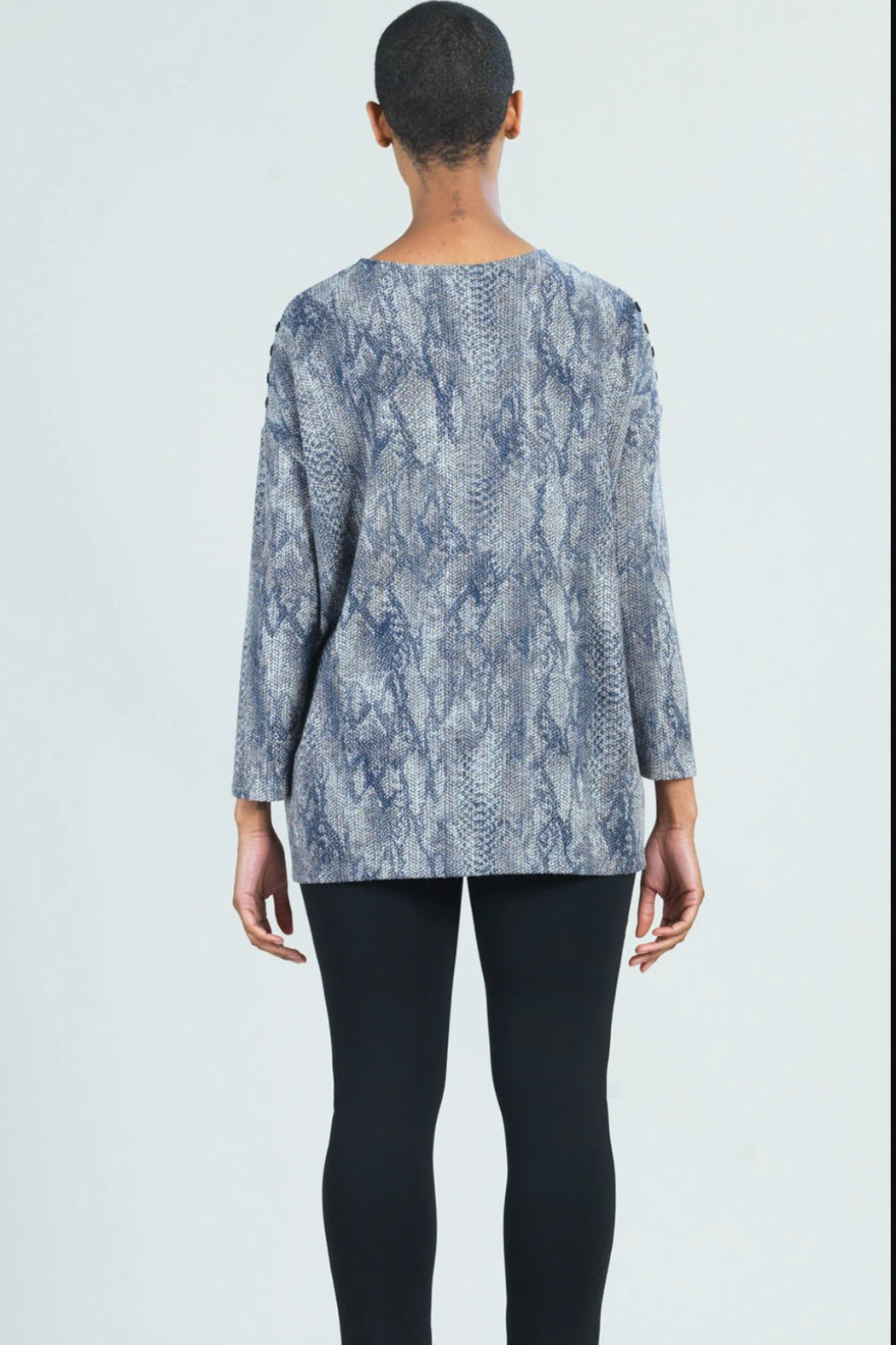 Waffle Knit Python Stitch Button Shoulder Sweater Tunic