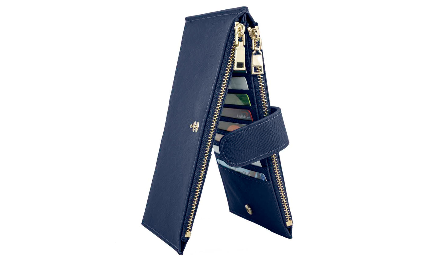 Bifold Multi Card Case Wallet with Zipper Pocket with RFID Blocking