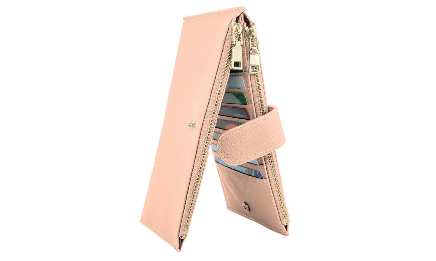 Bifold Multi Card Case Wallet with Zipper Pocket with RFID Blocking