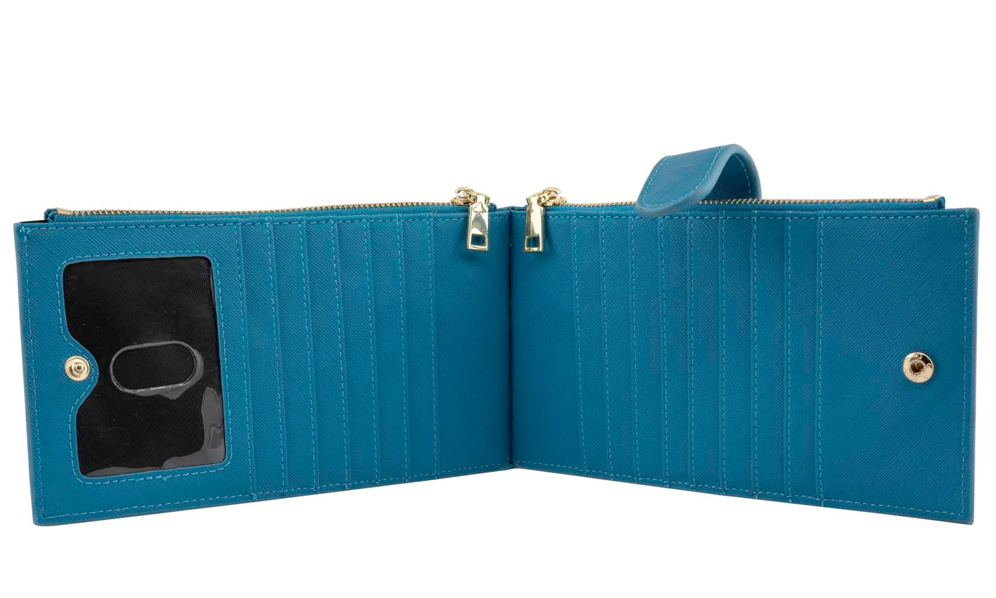 Bifold Multi Card Case Wallet with Zipper Pocket with RFID Blocking