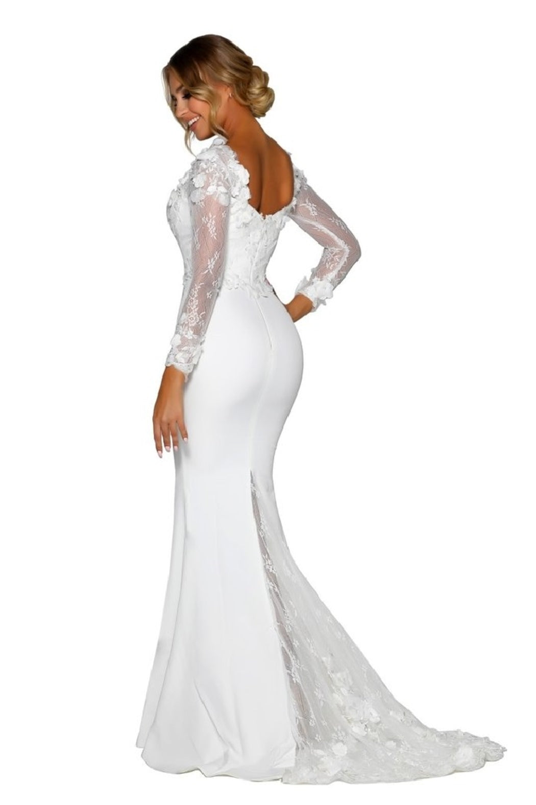 White 3D Lace Fit & Flare Bridal Gown