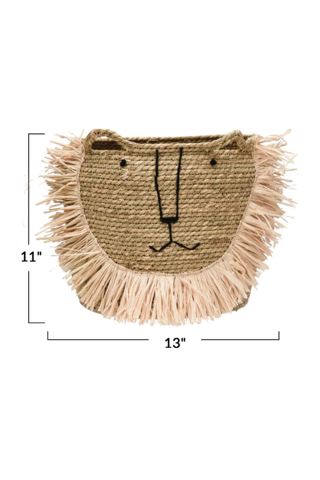 WOVEN SEAGRASS LION BASKET W/HANDLES LG (13 X 11)