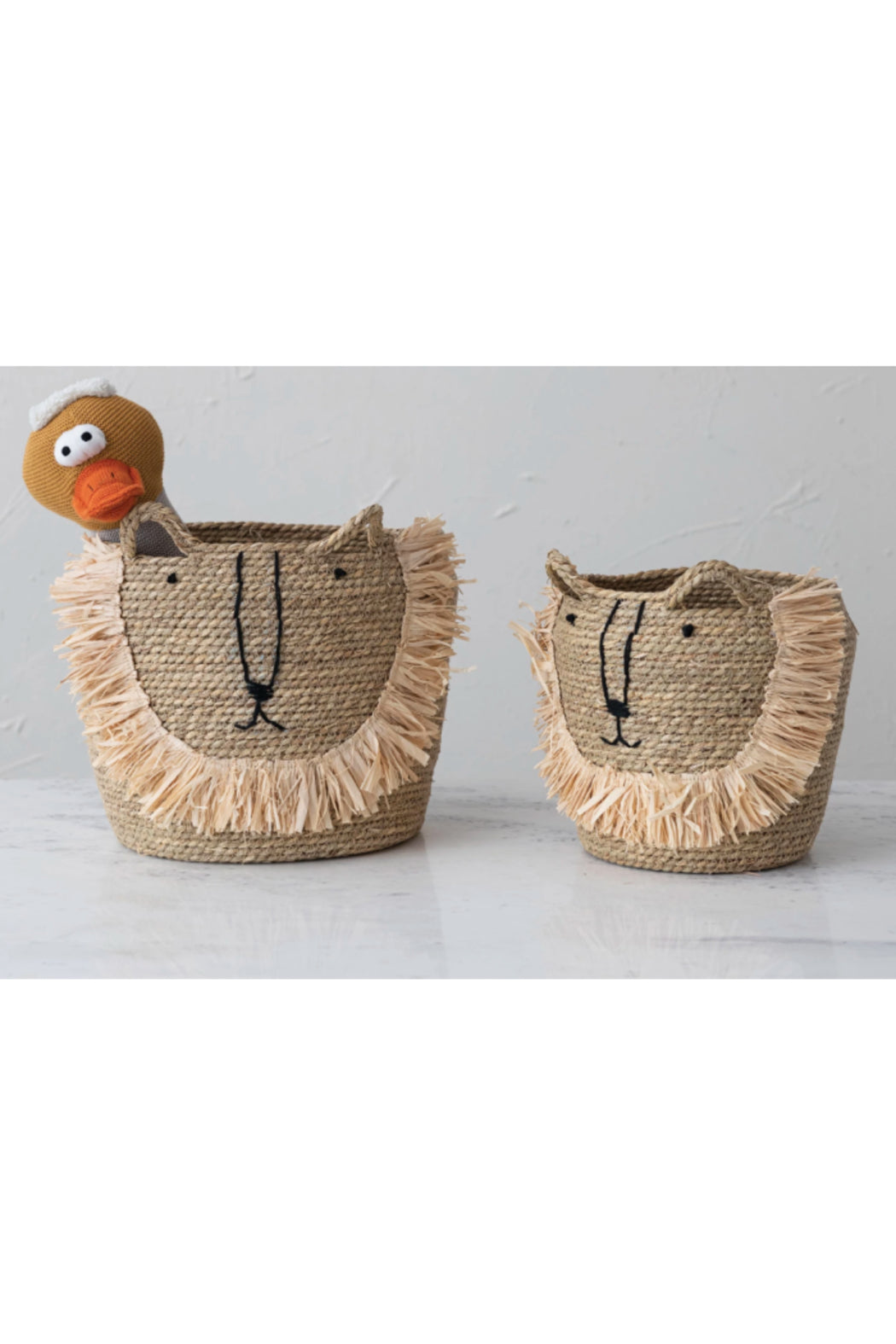 WOVEN SEAGRASS LION BASKET W/HANDLES LG (13 X 11)
