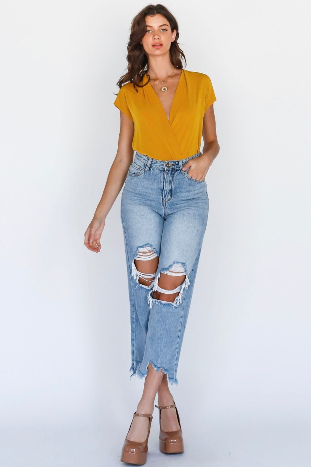 Wrap V-Neck Open Back Bodysuit
