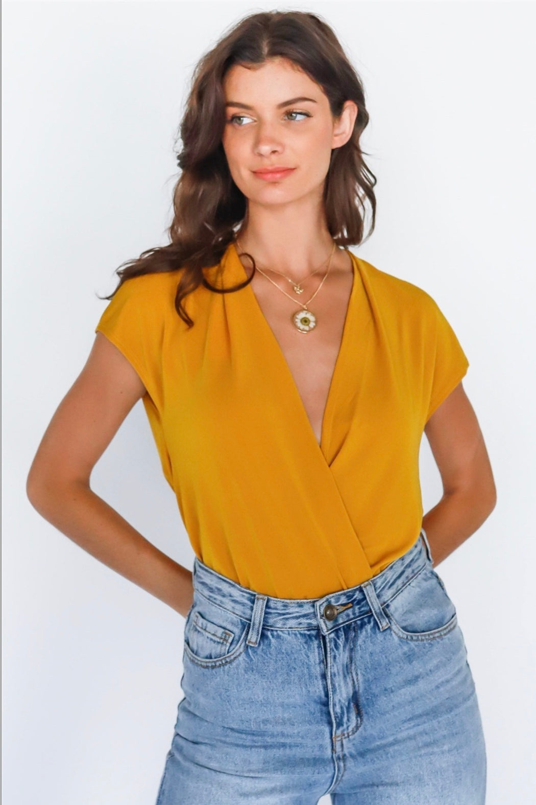 Wrap V-Neck Open Back Bodysuit