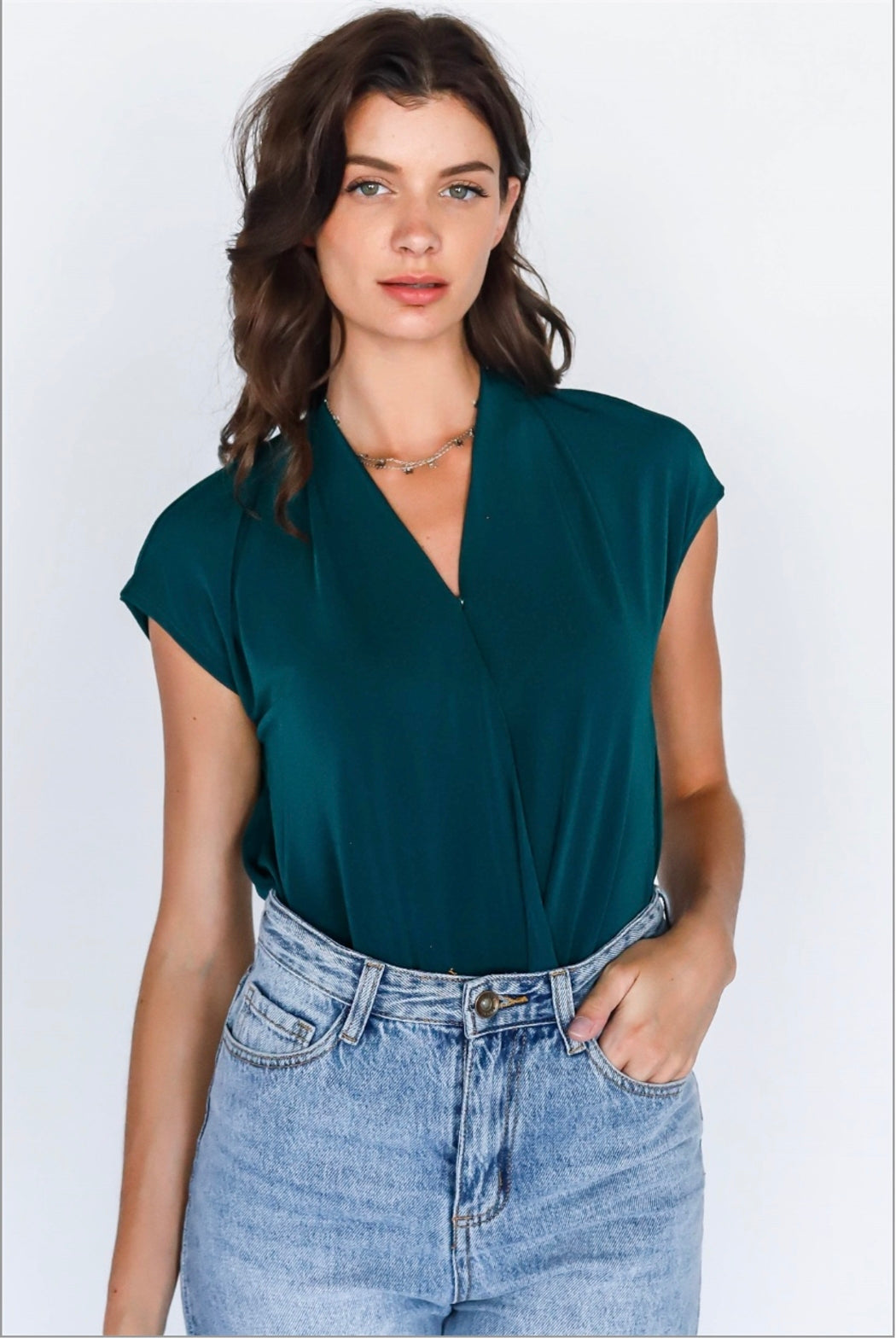Wrap V-Neck Open Back Bodysuit