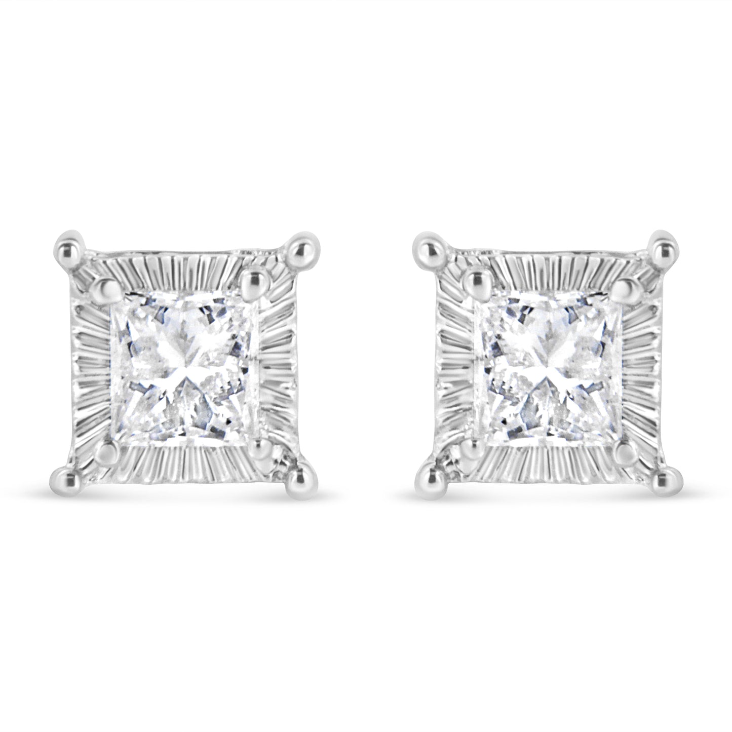 .925 Sterling Silver 1/2 Cttw Princess-Cut Diamond Stud Earring (I-J Color, I2-I3 Clarity)