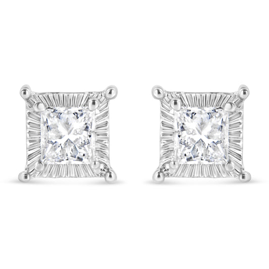 .925 Sterling Silver 1/2 Cttw Princess-Cut Diamond Stud Earring (I-J Color, I2-I3 Clarity)