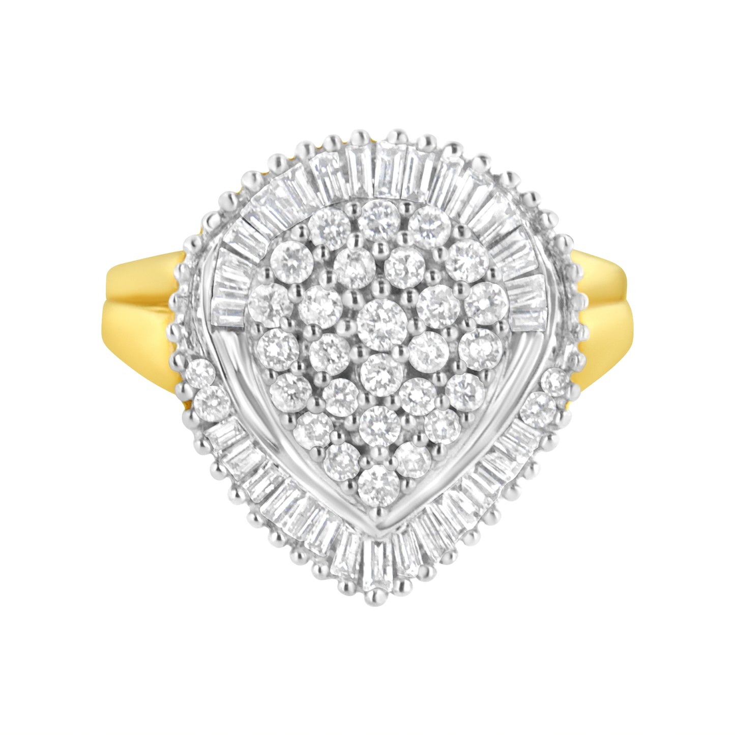 10K Yellow Gold 1.0 Cttw Round And Baguette Cut Diamond Oval Shaped Cluster Ring (I-J Color, I1-I2 Clarity) - Size 6