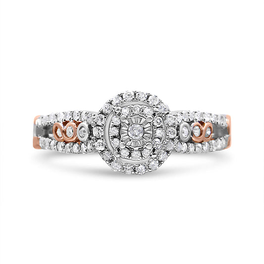 14K Rose Gold Plated .925 Sterling Silver 3/8 Cttw Round Diamond Double Frame Cross-Over Split Shank Engagement Ring (I-J Color, I2-I3 Clarity) - Size 6