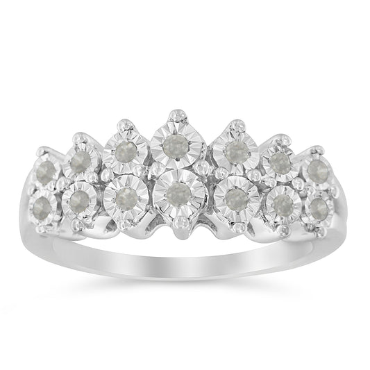 .925 Sterling Silver ¼ Cttw Miracle-Set Diamond Two Row Split Shank Modern Band Ring ( I-J Color, I3 Clarity) - Size 7