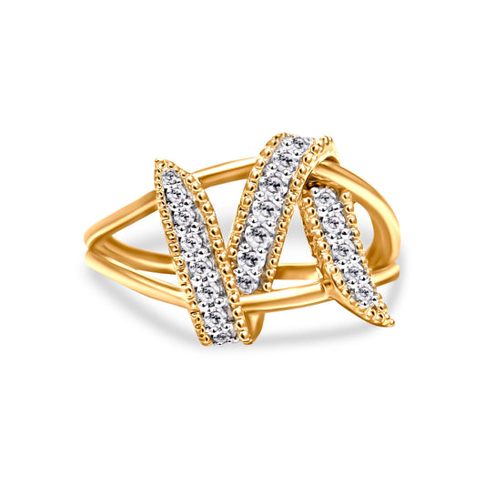 14K Yellow Gold Plated .925 Sterling Silver 1/4 Cttw Diamond Interlocking Bypass Ring (I-J Color, I1-I2 Clarity) - Size 8