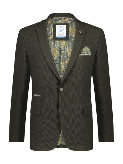 A Fish Named Fred Herringbone Blazer in Dark Green