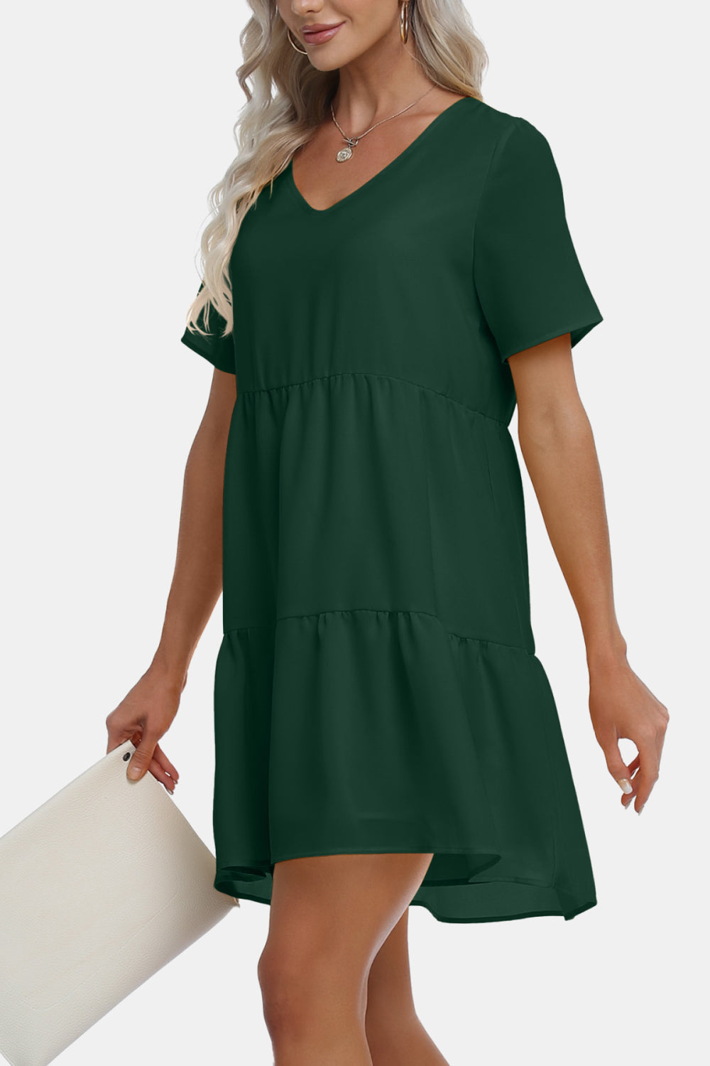 V-Neck Short Sleeve Mini Dress