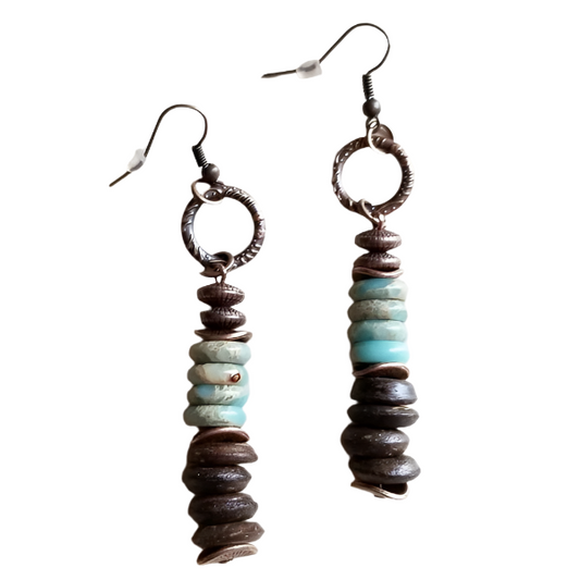 Aqua Terra and Wood Earrings