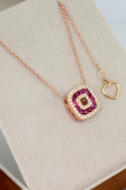 14kt Rose Gold Ruby & Diamond Necklace